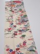 Photo4: 4L10z30  Japanese Kimono Silk  FABRIC Flowers Off-white 36.2x7.1 (4)