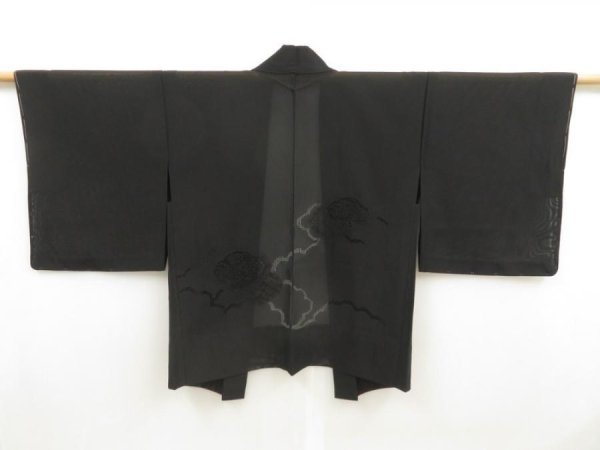 Photo1: 5316T01z320 Vintage Japanese Kimono Silk See through HAORI Flowers Black (1)