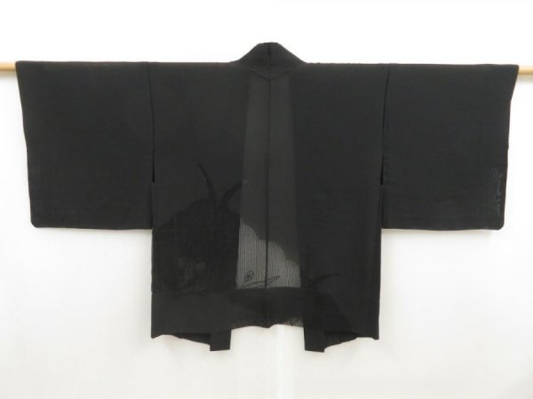 Photo1: 5316T03z280 Vintage Japanese Kimono Silk See through HAORI Leaf Black (1)