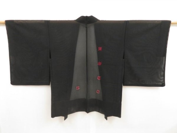 Photo1: 5316T05z290 Vintage Japanese Kimono Silk See through HAORI  Black (1)
