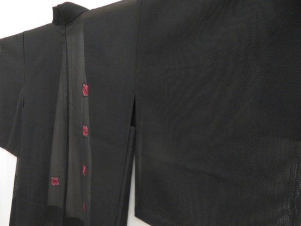 Photo2: 5316T05z290 Vintage Japanese Kimono Silk See through HAORI  Black (2)