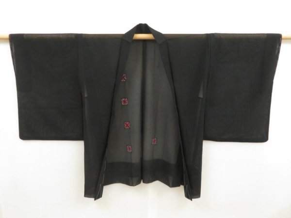 Photo5: 5316T05z290 Vintage Japanese Kimono Silk See through HAORI  Black (5)
