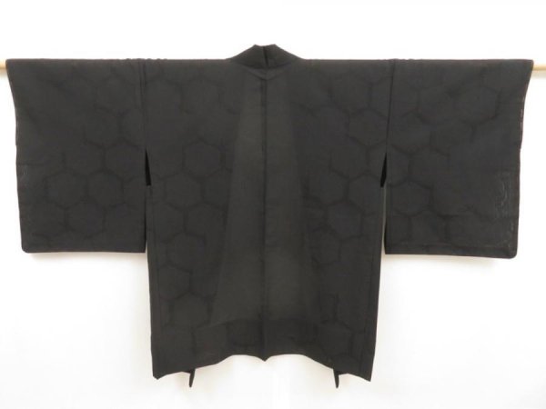 Photo1: 5316T07z350 Vintage Japanese Kimono Silk See through HAORI Kikko Black (1)