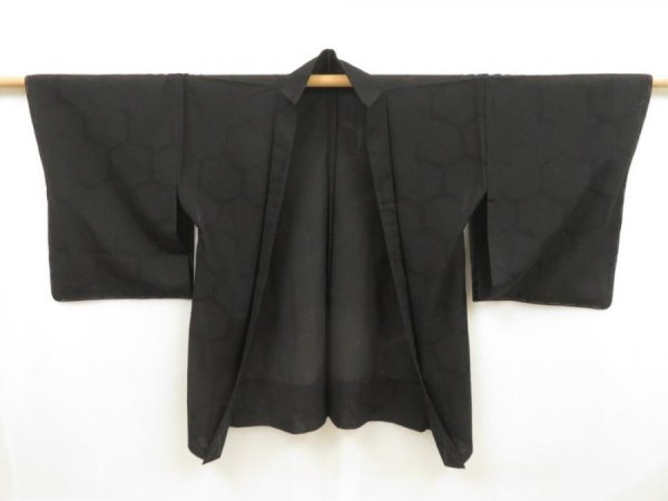 Photo5: 5316T07z350 Vintage Japanese Kimono Silk See through HAORI Kikko Black (5)