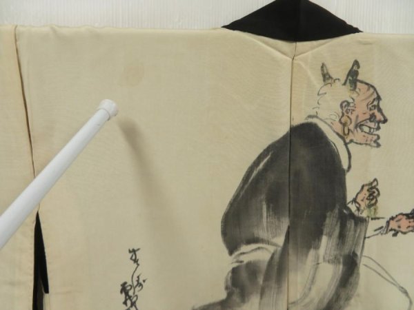 Photo4: 5316T09z410 Vintage Japanese Kimono Silk HAORI Ogre Black (4)