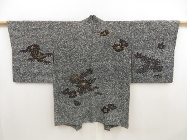 Photo1: 5316T11z650 Vintage Japanese Kimono Silk HAORI Camellia Black (1)