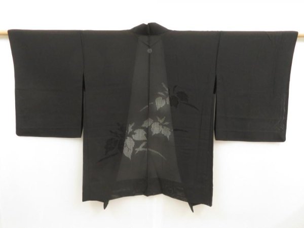 Photo1: 5320T01z300 Vintage Japanese Kimono Silk See through HAORI Paulownia Black (1)