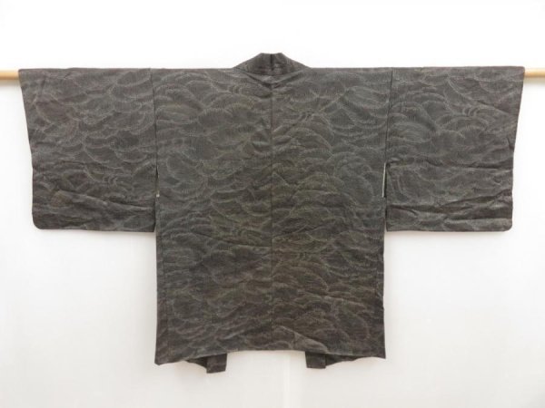 Photo1: 5320T02z430 Vintage Japanese Kimono Silk HAORI Wave Black (1)