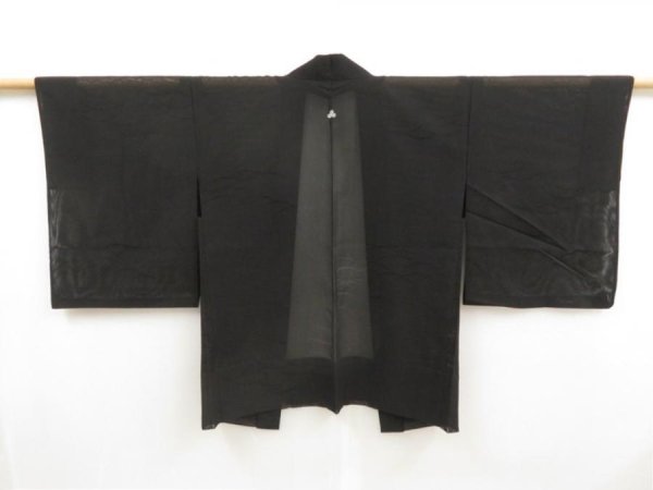 Photo1: 5320T03z300 Vintage Japanese Kimono Silk See through HAORI Shibakusa Black (1)