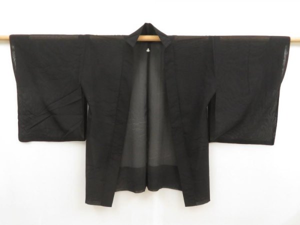 Photo6: 5320T03z300 Vintage Japanese Kimono Silk See through HAORI Shibakusa Black (6)