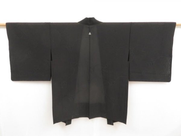 Photo1: 5320T05z370 Vintage Japanese Kimono Silk See through HAORI  Black (1)