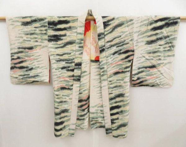 Photo5: 5320T06z590 Vintage Japanese Kimono Silk HAORI  Off-white (5)