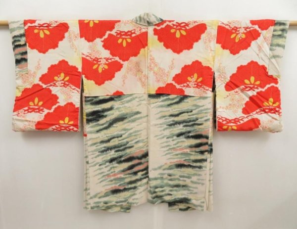 Photo7: 5320T06z590 Vintage Japanese Kimono Silk HAORI  Off-white (7)
