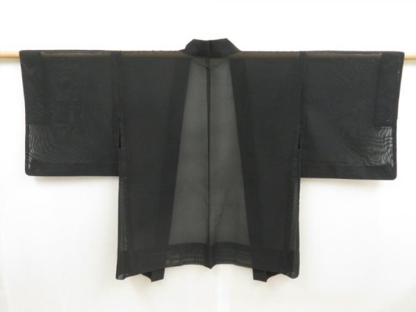 Photo1: 5320T11z260 Vintage Japanese Kimono Silk See through HAORI Plain Black (1)