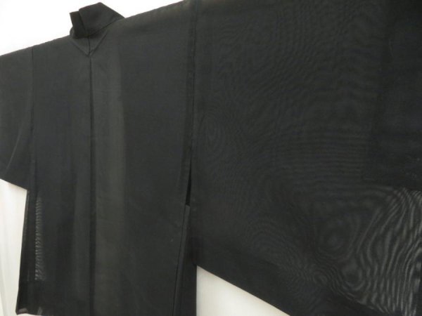 Photo2: 5320T11z260 Vintage Japanese Kimono Silk See through HAORI Plain Black (2)