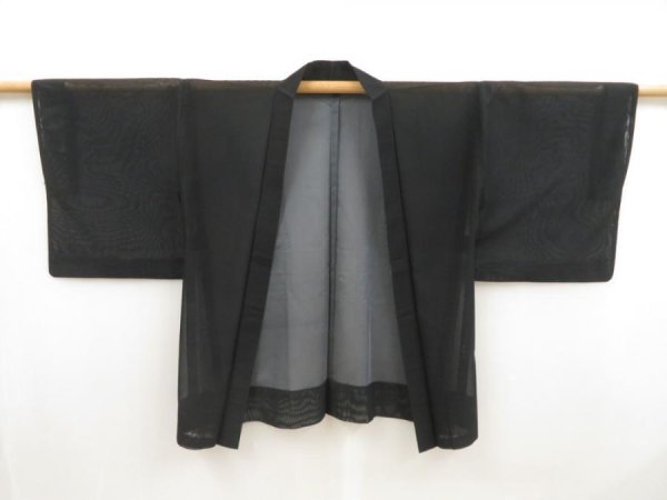Photo5: 5320T11z260 Vintage Japanese Kimono Silk See through HAORI Plain Black (5)