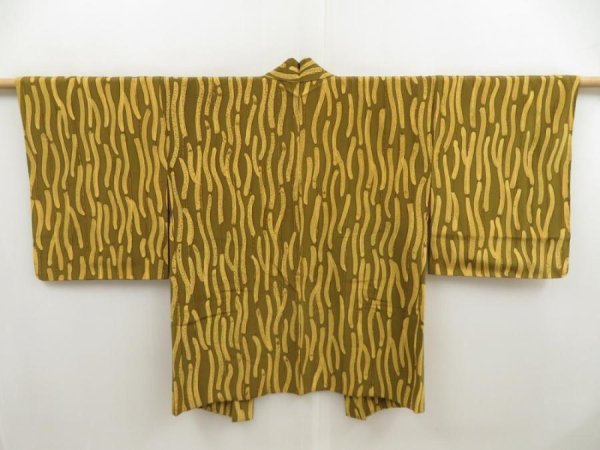 Photo1: 5320T12z530 Vintage Japanese Kimono Silk HAORI  Dark olive (1)