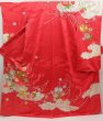 Photo1: 5320T13z1120 Vintage Japanese Kimono Silk FURISODE Chrysanthemum Red-Pink (1)