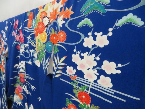 Photo2: 5320T14z1170  Japanese Kimono Silk FURISODE Chrysanthemum Royal blue (2)