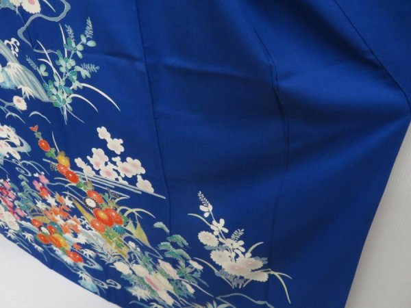 Photo4: 5320T14z1170  Japanese Kimono Silk FURISODE Chrysanthemum Royal blue (4)
