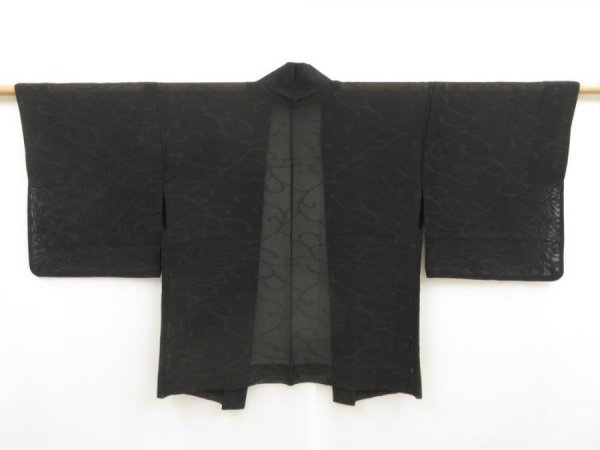 Photo1: 5321T05z230 Vintage Japanese Kimono Silk See through HAORI Karakusa Black (1)