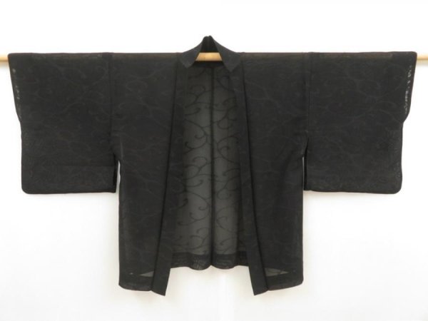 Photo5: 5321T05z230 Vintage Japanese Kimono Silk See through HAORI Karakusa Black (5)