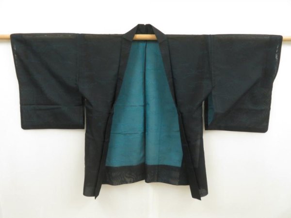 Photo5: 5321T06z230 Vintage Japanese Kimono Silk See through HAORI  Black (5)