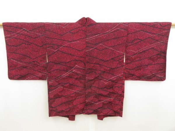Photo1: 5321T07z490 Vintage Japanese Kimono Silk HAORI  Red-Pink (1)