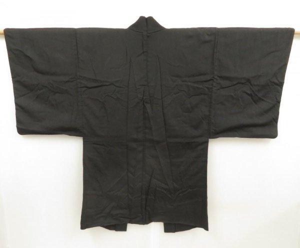 Photo1: 5321T08z520 Vintage Japanese Kimono Silk Men's HAORI Plain Black (1)