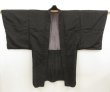 Photo5: 5321T08z520 Vintage Japanese Kimono Silk Men's HAORI Plain Black (5)