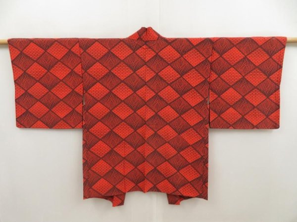 Photo1: 5321T09z550 Vintage Japanese Kimono Silk HAORI  Orangered (1)