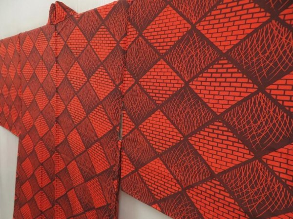 Photo2: 5321T09z550 Vintage Japanese Kimono Silk HAORI  Orangered (2)