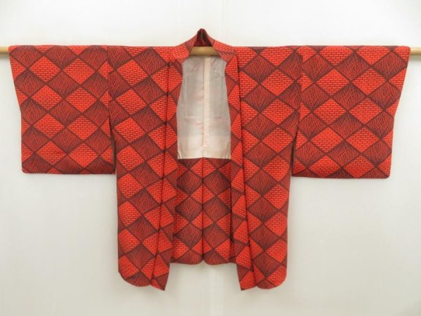Photo5: 5321T09z550 Vintage Japanese Kimono Silk HAORI  Orangered (5)