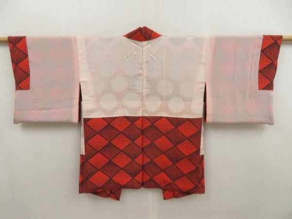 Photo6: 5321T09z550 Vintage Japanese Kimono Silk HAORI  Orangered (6)