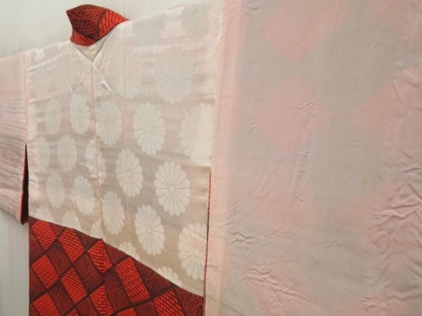 Photo7: 5321T09z550 Vintage Japanese Kimono Silk HAORI  Orangered (7)