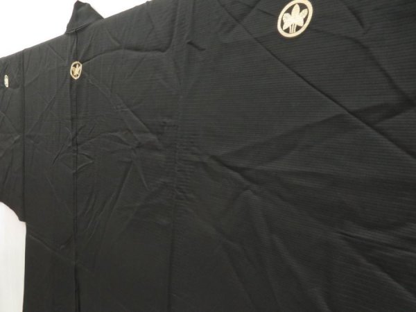 Photo2: 5321T10z410 Vintage Japanese Kimono Silk Men's See through HAORI Black (2)