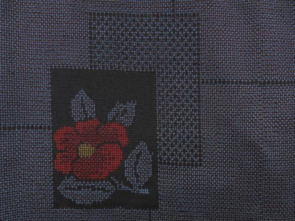 Photo6: 5321T12z820 Vintage Japanese Kimono Silk TSUMUGI Camellia Navy-Gray (6)