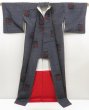 Photo8: 5321T12z820 Vintage Japanese Kimono Silk TSUMUGI Camellia Navy-Gray (8)