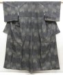 Photo1: 5321T13z740 Vintage Japanese Kimono Silk TSUMUGI Leaf Dark gray (1)