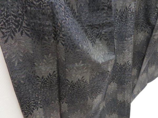 Photo3: 5321T13z740 Vintage Japanese Kimono Silk TSUMUGI Leaf Dark gray (3)