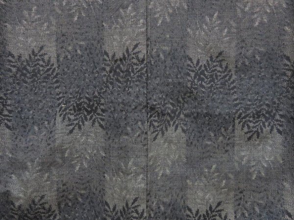 Photo5: 5321T13z740 Vintage Japanese Kimono Silk TSUMUGI Leaf Dark gray (5)