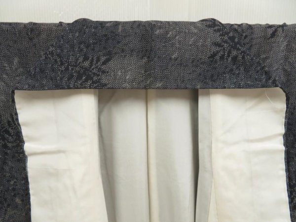 Photo7: 5321T13z740 Vintage Japanese Kimono Silk TSUMUGI Leaf Dark gray (7)