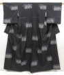 Photo1: 5321T14z830 Vintage Japanese Kimono Silk TSUMUGI Mt.Fuji Black (1)