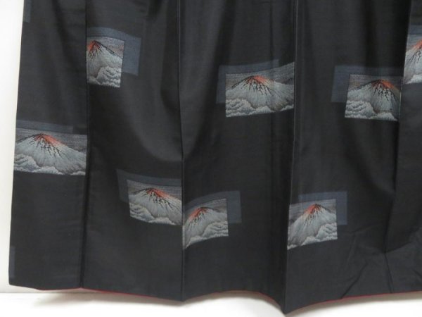 Photo4: 5321T14z830 Vintage Japanese Kimono Silk TSUMUGI Mt.Fuji Black (4)