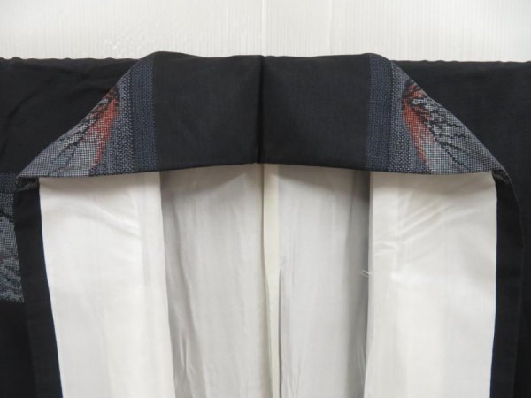 Photo7: 5321T14z830 Vintage Japanese Kimono Silk TSUMUGI Mt.Fuji Black (7)