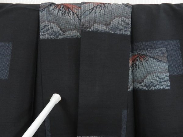 Photo8: 5321T14z830 Vintage Japanese Kimono Silk TSUMUGI Mt.Fuji Black (8)