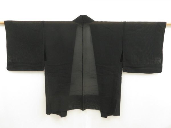 Photo1: 5321T02z280 Vintage Japanese Kimono Silk See through HAORI Wave Black (1)