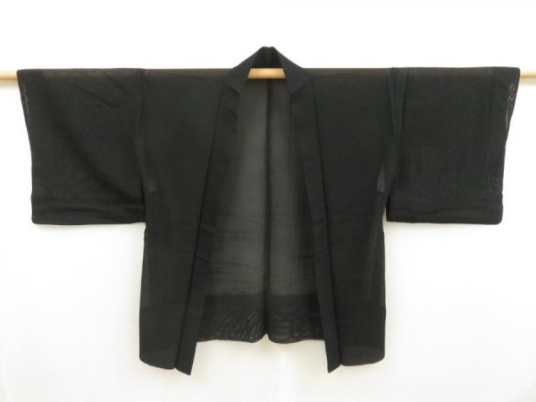 Photo5: 5321T02z280 Vintage Japanese Kimono Silk See through HAORI Wave Black (5)