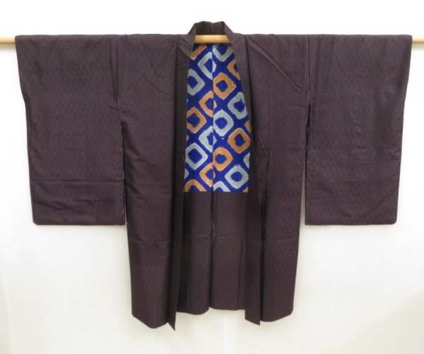 Photo1: 5321T03z400 Antique Japanese Kimono Silk HAORI Flower Grape-Brown (1)