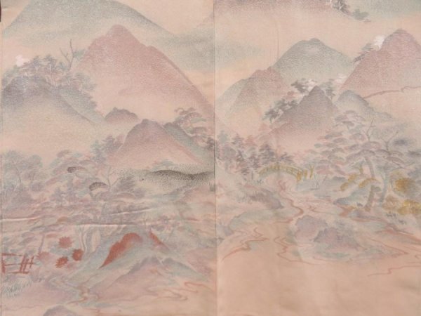 Photo3: 5321T04z610 Vintage Japanese Kimono Silk HAORI Scenery Pink (3)